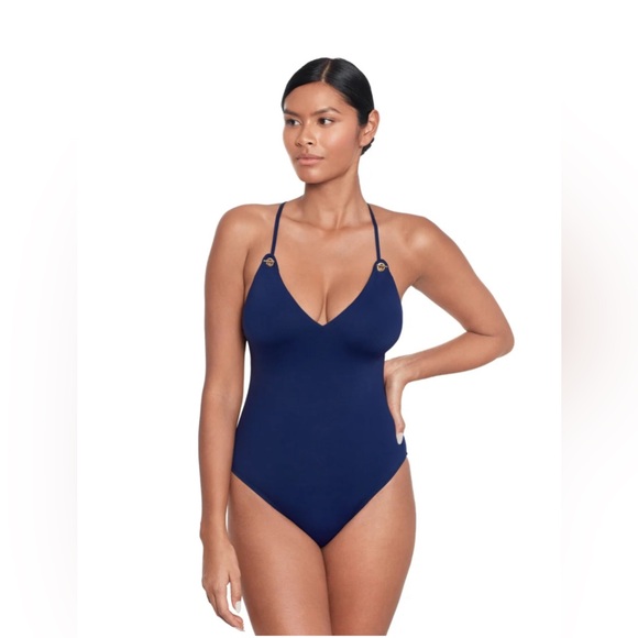 Lauren Ralph Lauren Beach Club Solids Strappy Plunge One Piece Swimsuit size 12 - Picture 1 of 7